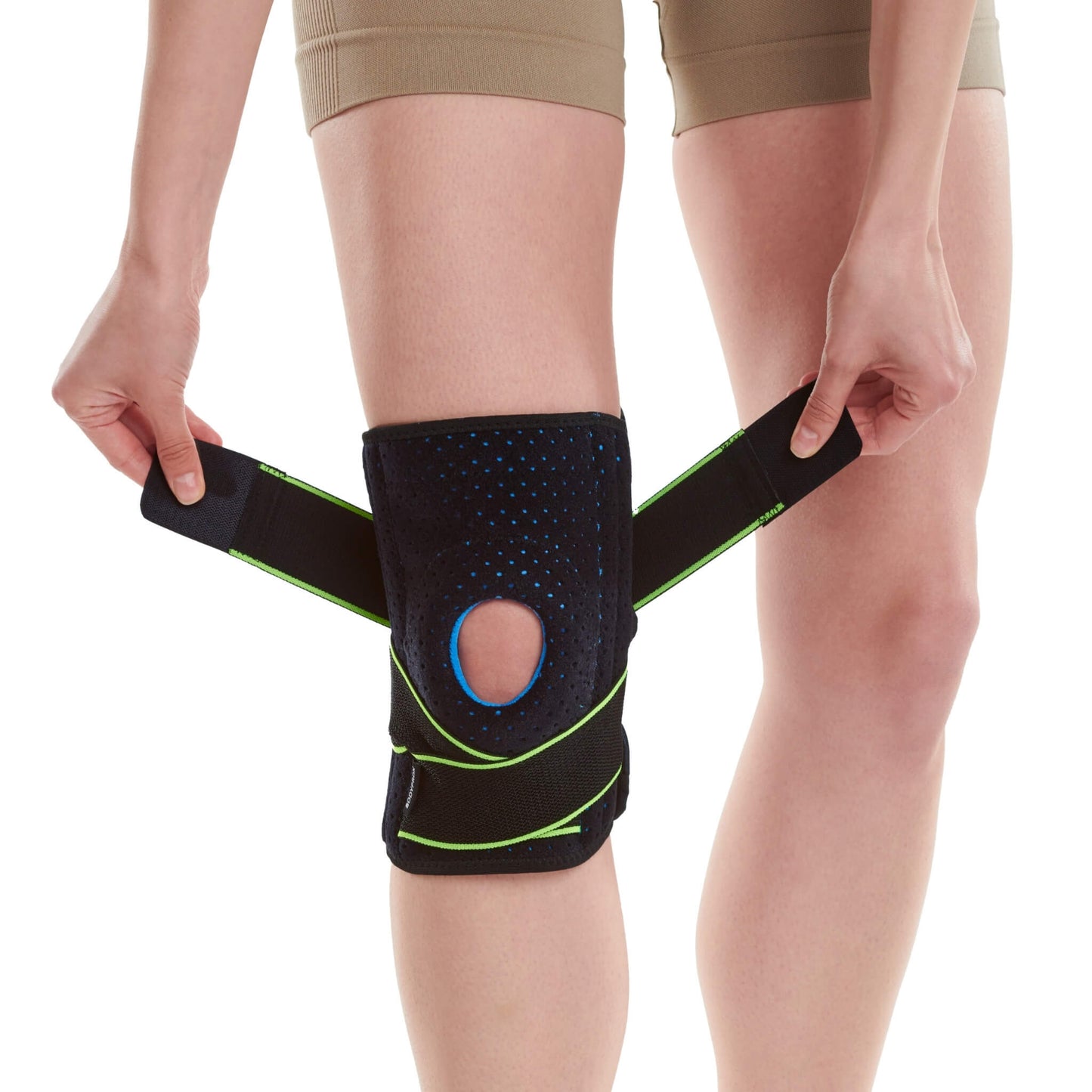 Knieorthese mit Stabilisatoren und Patella-Gelpolster